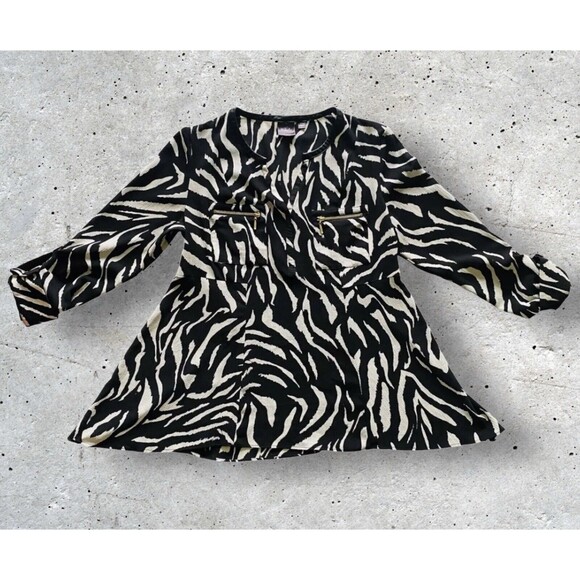 RAFAELLA Women’s Top Animal Print Roll Tab Asymmetric Blouse Gold Zip Size Small - Picture 1 of 11